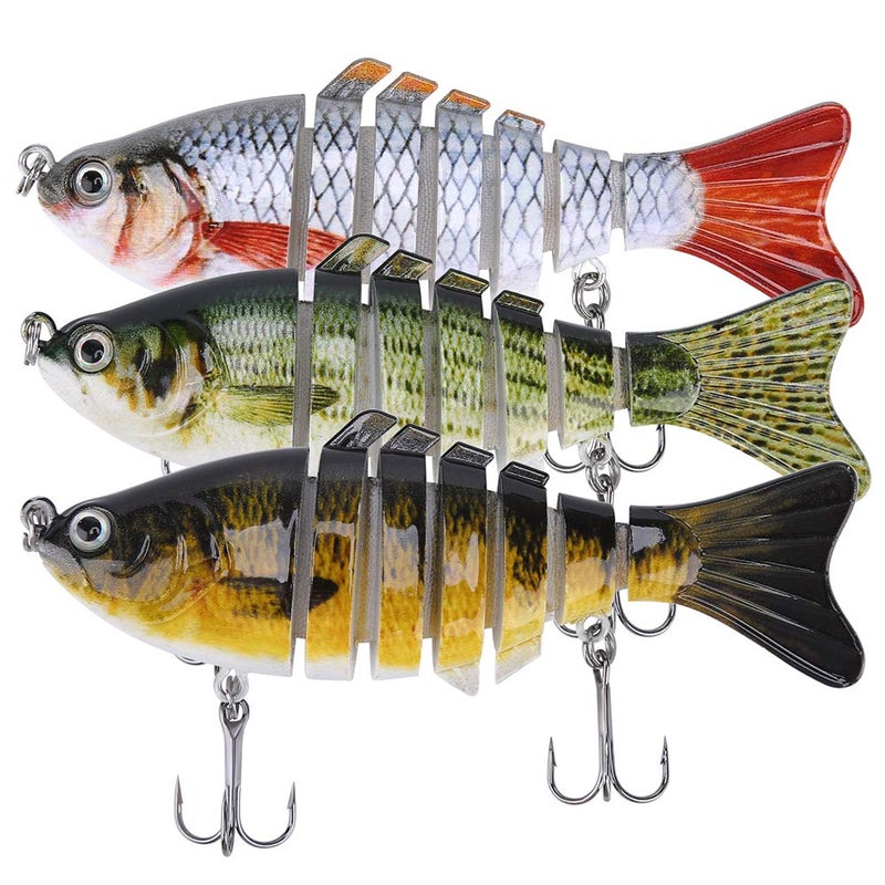 A AKRAF Lifelike Fishing Lures for Bass, Trout, Walleye, Predator Fish - Realistic Multi Jointed Fish Popper Swimbaits - Spinnerbaits Lure Fishing Tackle Kits - Freshwater and Saltwater Crankbaits - 3 Pack - Image 1